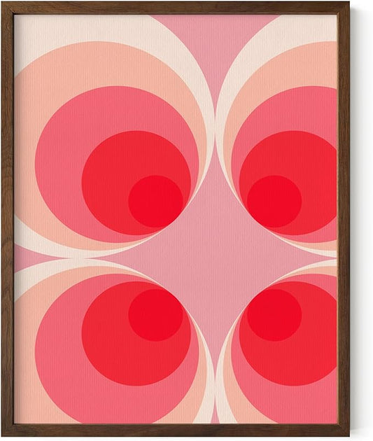 HAUS AND HUES Colorful Abstract Wall Art - Minimalist Retro Picture for Living Room Decor, Red and Pink Modern Wall Art Painting (Pink Mod, Walnut Frame, 11x14)