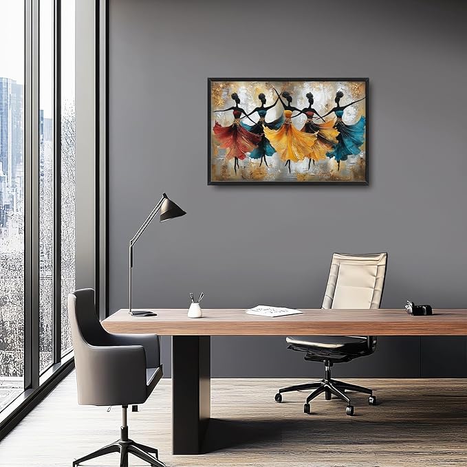 Glocmna Large Wall Art for Living Room African Ethnic Tribal Black Women Wall Decor Modern Abstract Dancing Black Girls Canvas African American Pictures Painting Print Framed Artwork Decorations Home Bedroom Office Gifts 24"x36"