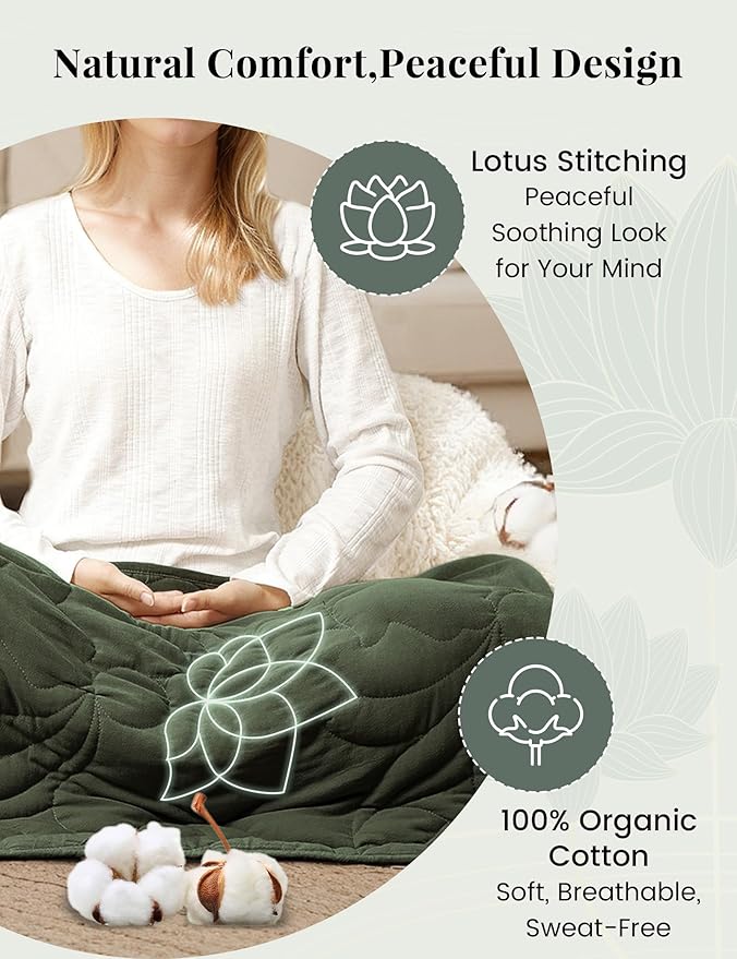 ZonLi Weighted Lap Blanket 3lbs for Meditation, Yoga, Napping, Sleeping and Travel, Cotton Weighted Blanket for Adults, Skin Friendly & Machine Washable, 29x24 inches, Forest Green