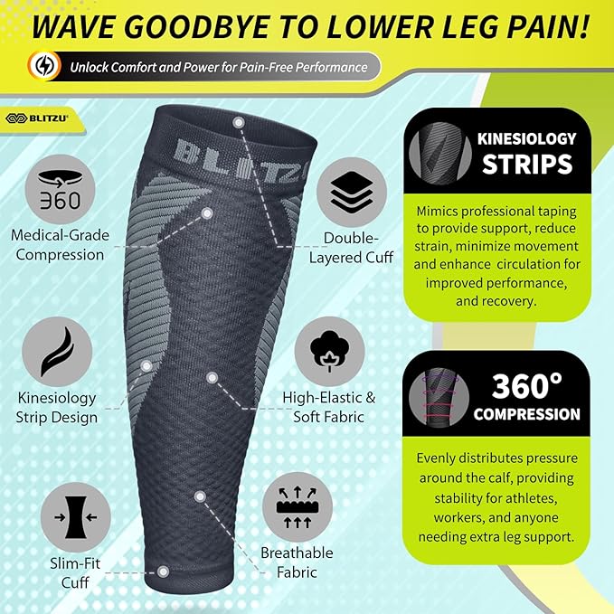 BLITZU Calf Compression Sleeve for Men & Women Footless Compression Socks Support Runners Leg Sleeve Shin Splints Pain Relief