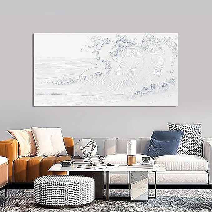 Canvas Wall Art Decor Large Wall Art Pictures for Living Room Wave Artwork for Walls White Blue Wave Wall Art Prints Landscape Coastal Wall Art Decor Art Work for Home Office Room Wall Decor 24"x48"