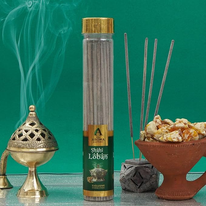 The Aroma Factory Organic Incense Sticks Shahi Loban | No Charcoal | 100% Herbal | Natural Essential Oils, Low Smoke | 100% Herbal Fragrance Pooja Agarbatti | 1x100g Bottle