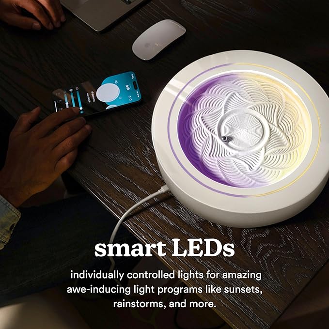 Homedics 11” Drift Sandscape, Compact Size, Zen Garden, Meditation Accessories, Decorative Sandscape, Smart LED Lighting, Wi-Fi Enabled (Cream)