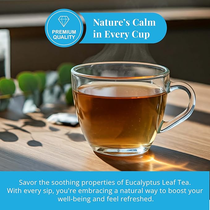 Akshit Eucalyptus Tea Bags, Premium Dried Eucalyptus Leaves Tea, Te De Hojas De Eucalipto, Herbal Tea, Sugar Free, Vegan, Caffeine Free, Non-GMO, Refreshing & Smooth Flavor.