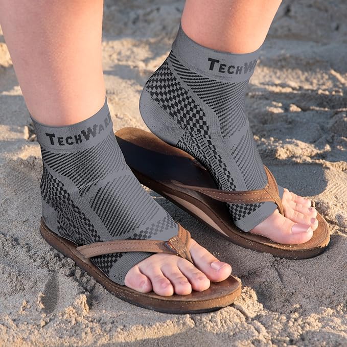 TechWare Pro Ankle Brace Compression Sleeve - Plantar Fasciitis Sock. Relieves Achilles Tendonitis. Foot Arch Support Reduces Joint Pain, Swelling & Heel Spur Pain. Injury Recovery Braces for Sports