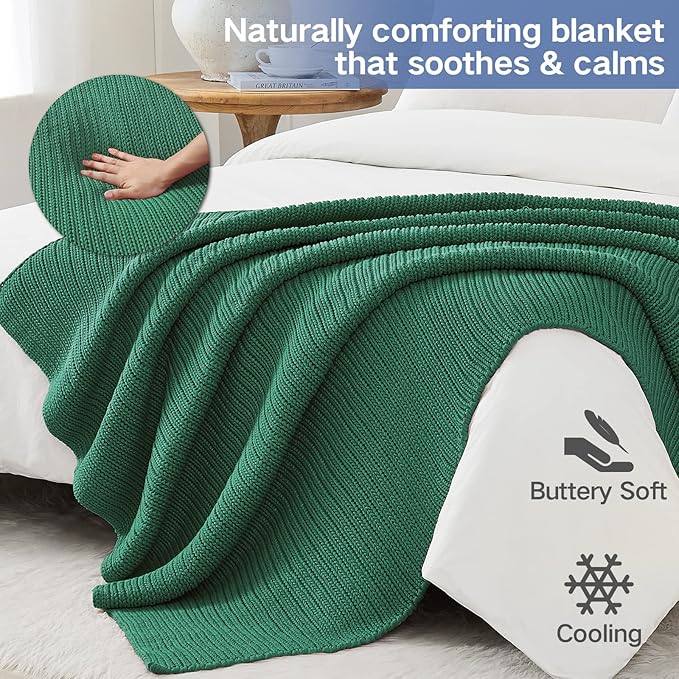 Guohaoi Knitted Weighted Blanket for Adults (Green 60"x80" 25lbs) No Beads Cooling Throw Blanket for Hot Sleepers, Home Decor Breathable Chunky Knit Heavy Blanket Use on Queen/King Size Bed