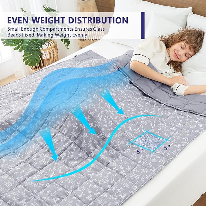 yescool Weighted Blanket for Adults (20 lbs, 60” x 80”, Dove Grey) Cooling Heavy Blanket for Sleeping Perfect for 190-210 lbs, Queen Size Breathable Blanket with Premium Glass Bead, Machine Washable