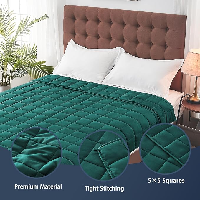 yescool Weighted Blanket for Adults (20 lbs, 88” x 104”, Dark Green) Cooling Heavy Blanket for Sleeping Perfect for 190-210 lbs, Queen Size Breathable Blanket with Premium Glass Bead, Machine Washable