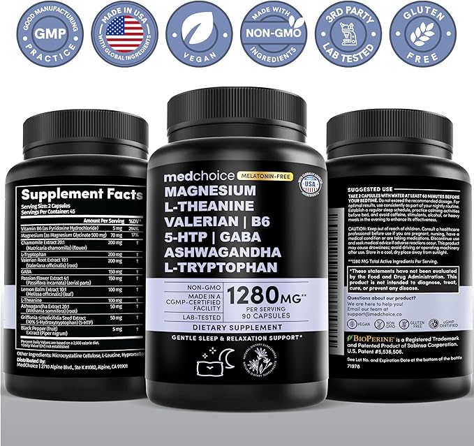 12-in-1 Sleep Support Capsules - Melatonin-Free and Non-Habit Forming Sleep Supplement with a Balanced Blend of Magnesium, Ashwagandha, L-Tryptophan, Valerian Root, GABA and 5-HTP (90 Capsules)