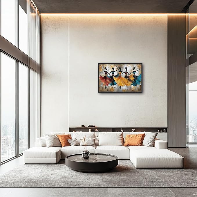 Glocmna Large Wall Art for Living Room African Ethnic Tribal Black Women Wall Decor Modern Abstract Dancing Black Girls Canvas African American Pictures Painting Print Framed Artwork Decorations Home Bedroom Office Gifts 24"x36"
