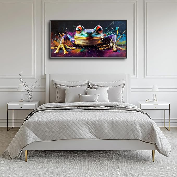 Frog Wall Art Banksy Frog Pictures Wall Decor Graffiti Street Abstract Large Master Over Above Bed Canvas Prints Horizontal Modern Artwork Painting Home Office Decorations For Kitchen Bedroom 30"x60"