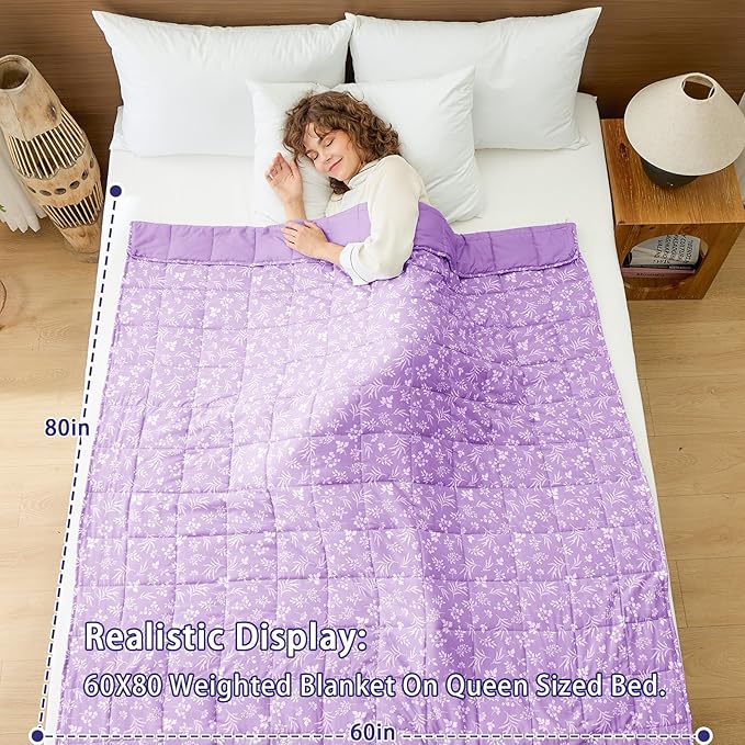 yescool Weighted Blanket for Adults (15 lbs, 60" x 80", Mauve) Cooling Heavy Blanket for Sleeping Perfect for 140-160 lbs, Queen Size Breathable Blanket with Premium Glass Bead, Machine Washable