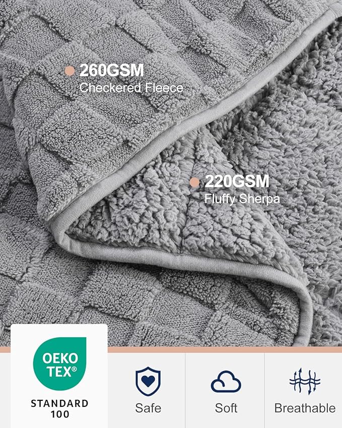 Kivik Dual Sided Weighted Blankets for Adults, Buttery Soft Stylish Checkered Heavy Blankets for Couch Sofa Bed - Ultra-Fluffy Fabric Brings Cloud-Like Comfort (48"x72"，Grey，15 Pounds)