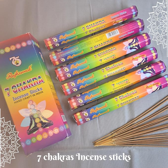 Rajkamal Incense Sticks 7 Chakra Scented - Long-Lasting Aromatic Fragrance - for Meditation, Positivity, Relaxation, Yoga & Pooja Mandir 120 Sticks