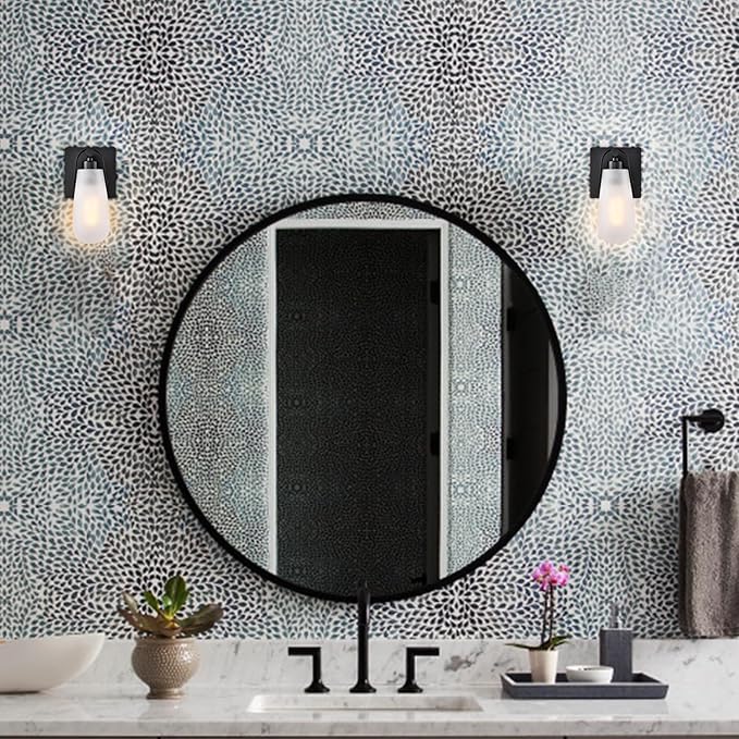 Modern Black with Frosted Glass Raindrop Wall Sconce 1-Light Bathroom Bedroom Vanity Lights Fixture
