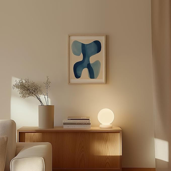 HAUS AND HUES Modern Abstract Wall Art - Blue and Green Living Room Art, Modern Artwork for Walls, Minimalist Picture for Living Room(Blue Shapes, Beige Frame, 12x16)
