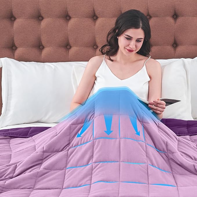 yescool Weighted Blanket for Adults (12 lbs, 60" x 80", Purple) Cooling Heavy Blanket for Sleeping Perfect for 110-130 lbs, Queen Size Breathable Blanket with Premium Glass Bead, Machine Washable