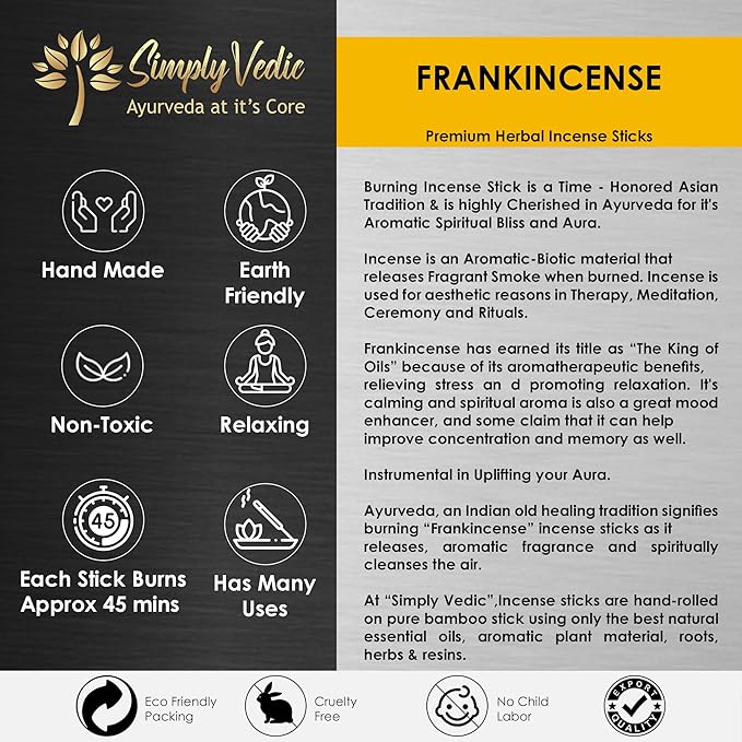 Frankincense Incense Sticks 250g | 135 Long-Lasting Natural Hand-Rolled Sticks + Holder | No Charcoal, 60 Min Burn | Aromatherapy, Yoga, Meditation, Spiritual Healing, Home Fragrance