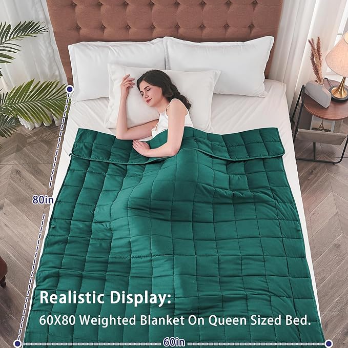 yescool Weighted Blanket for Adults (15 lbs, 60" x 80", Dark Green) Cooling Heavy Blanket for Sleeping Perfect for 140-160 lbs, Queen Size Breathable Blanket with Premium Glass Bead, Machine Washable