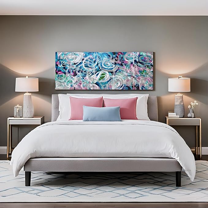 RICHSPACE ARTS Abstract Metal Wall Art with 3D Textured Swirls 5 Pieces Blue and Pink Modern Wall Decor Large Hanging Sculptures for Living Room Bedroom Office Home Gift Ideas