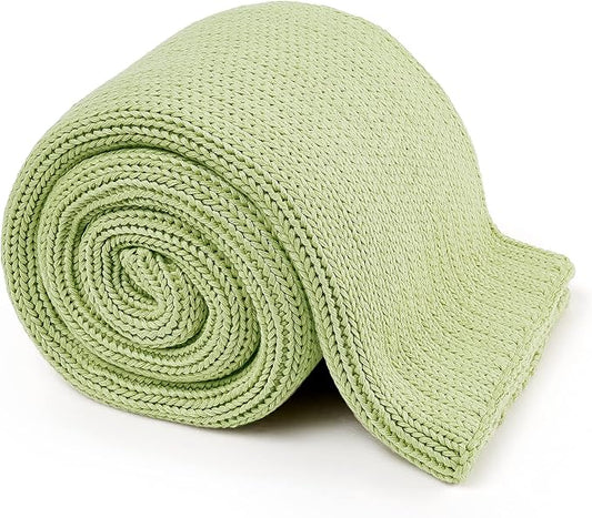 Guohaoi Knitted Weighted Blanket Kids (Light Green 50"x60" 10lbs) No Beads Cooling Heavy Blanket, Home Decor Breathable Chunky Knit Throw Blanket for All-Season Use