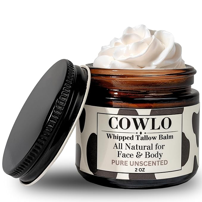 Whipped Beef Tallow for Skin – 100% Grass Fed Tallow Moisturizer for Face, Organic Body Butter, Rosacea, Eczema, Babies, Sensitive Skin (Unscented) 2oz