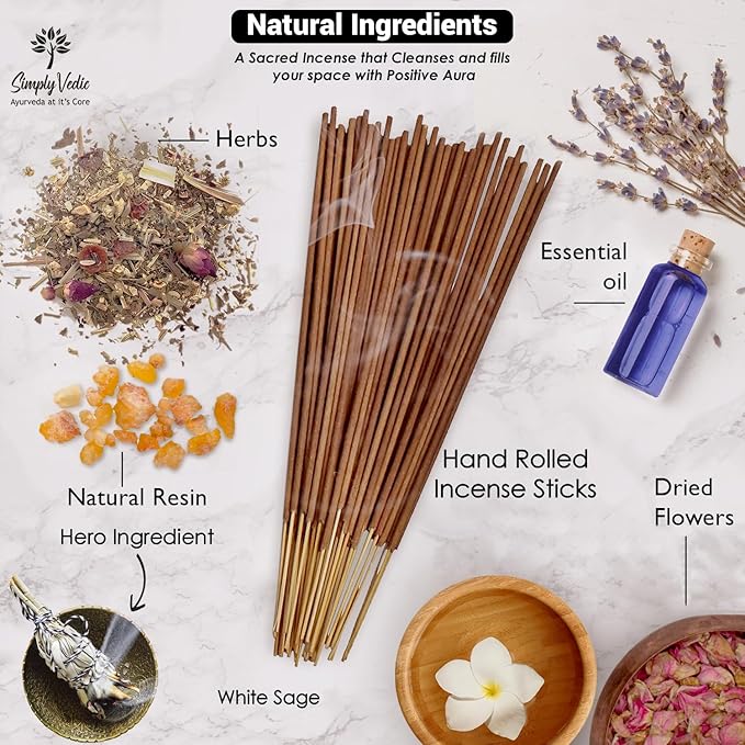 White Sage Incense Sticks 250g (135 Sticks + Holder), Natural, Long Lasting, Aromatherapy, Meditation, Yoga, Spiritual Healing