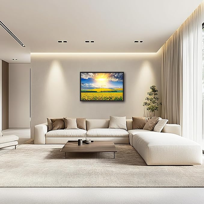 Glocmna Large Wall Art for Living Room Sunflower Field Canvas Wall Decor Nature Country Sunflower Sunrise Landscape Pictures Painting Print Framed Artwork Decorations Gifts for Bedroom Home Kitchen Office Hotel 24"x36"