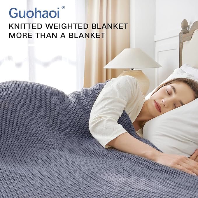 Guohaoi Knitted Weighted Blanket for Adults (Light Grey 50"x75" 12lbs) No Beads Cooling Throw Blanket for Hot Sleepers, Home Decor Breathable Chunky Knit Heavy Blanket Use on Full Size Bed
