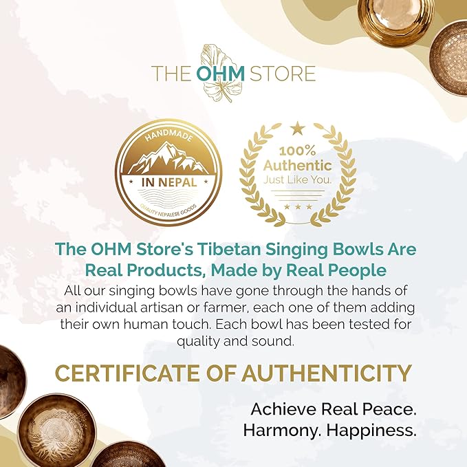 Ancient Design Large Tibetan Singing Bowl Set by Ohm Store — Relaxing Meditation Sound Bowl and Wooden Mallet Handcrafted in Nepal — Tree of Life Singing Bowl 6.7 Inch