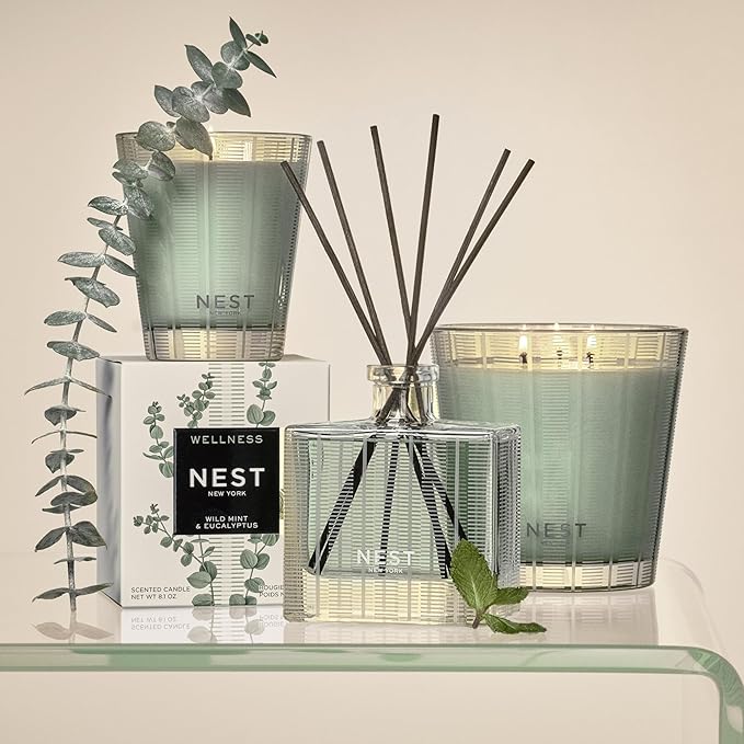 NEST New York Scented Classic Candle, Wild Mint & Eucalyptus - 8.1 oz - Up to 60-Hour Burn Time - Reusable Glass Vessel