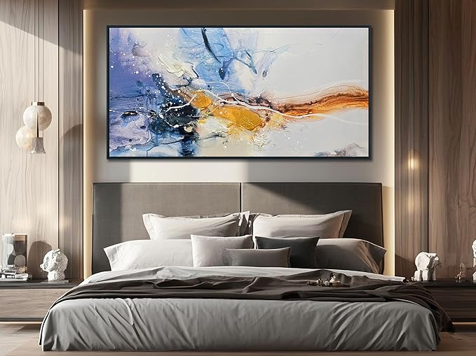 Ardemy Abstract Wall Art Canvas for Living Room Modern Textured White Beige Purple Painting Picture Bedroom Artwork Home Office Kitchen Dining Room Wall Decor, Black Wood Framed Large 48"x24"