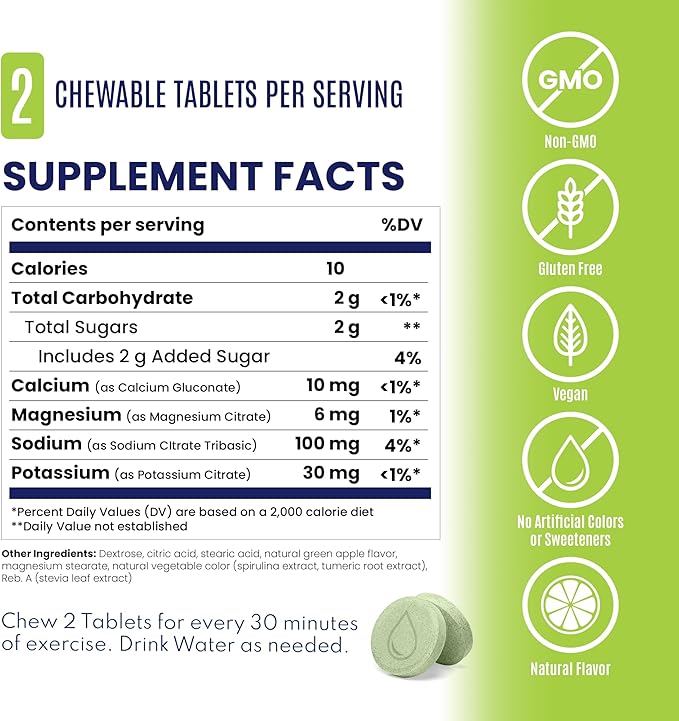 SaltStick Electrolyte FastChews - 60 Green Apple Chewable Electrolytes - Salt Tablets for Running and Hydration, Electrolyte Chews - 60 Count