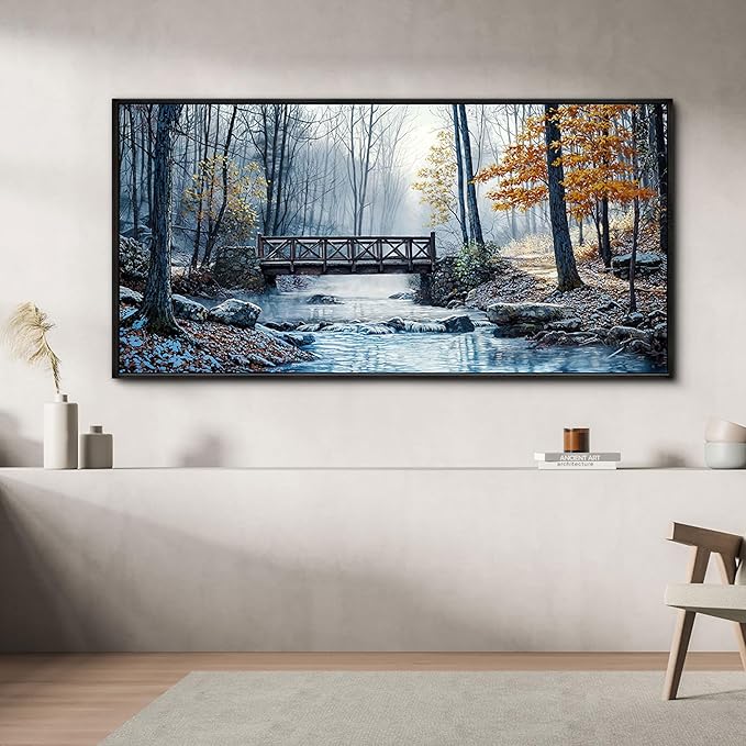 yiijeah Extra Large Living Room Wall Art - Modern Wall Decor for Bedroom Office Decor Mountain Forest Landscapes Village Bridge Painting Framed Canvas Prints Ready to Hang Wall Pictures Home Decor