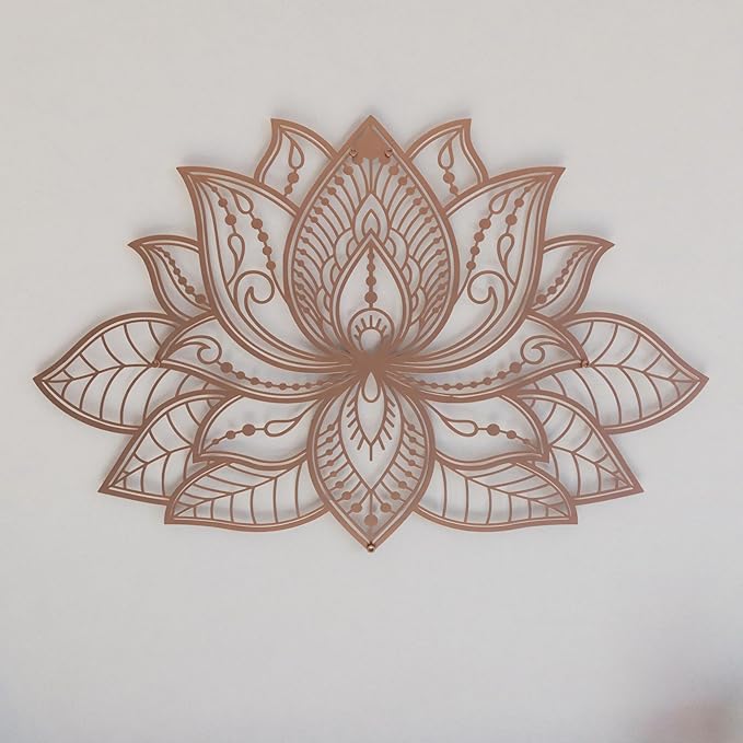 Colorfull Worlds Mandala Metal Wall Decor, Lotus Flower Meditation Room Decor, Minimalist Zen Garden Bohemian Gift for New Year (36" x 23" | 91 x 59 cm, Copper)