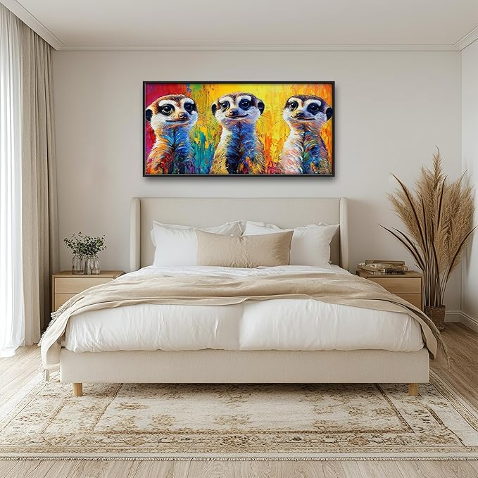 Meerkat Wall Art Graffiti Meerkats Pictures Wall Decor Abstract Animal Large Master Over Above Bed Canvas Prints Horizontal Modern Artwork Painting Home Office Decorations For Kitchen Bedroom 30"x60"