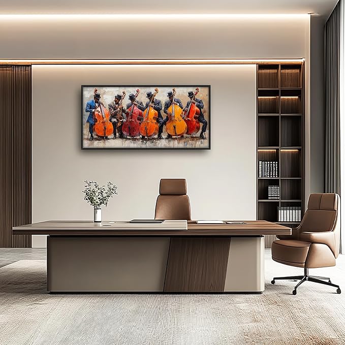 Music Cello Large Wall Art Musician Performance Pictures Wall Decor Musical Canvas Vintage Print Painting Modern Artwork Home Decoration for Living Room Bathroom Bedroom Office Framed 60"x30"