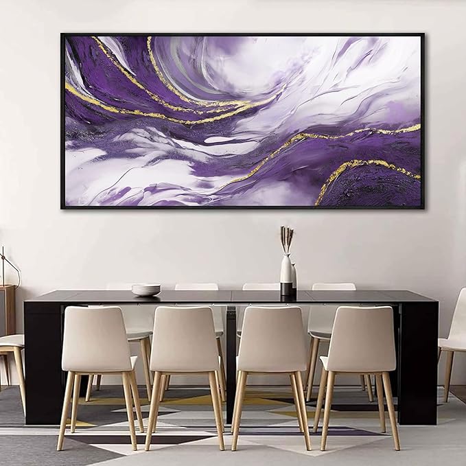 yiijeah Purple Abstract Canvas Wall Decor for Living Room - Purple and Gold Large Picture Framed Artwork for Walls Bedroom Office Home Decor Modern Boho Wall Art