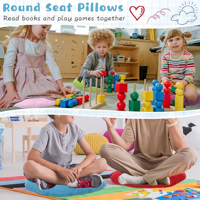 24 Pcs Round Floor Cushions Floor Pillows Meditation Seat Pillows Flexible Seating for Adults Kids, Chair Cushions for Classroom, Nursery, Living Room, Yoga(Small 11.8 Inch,Multi Color)