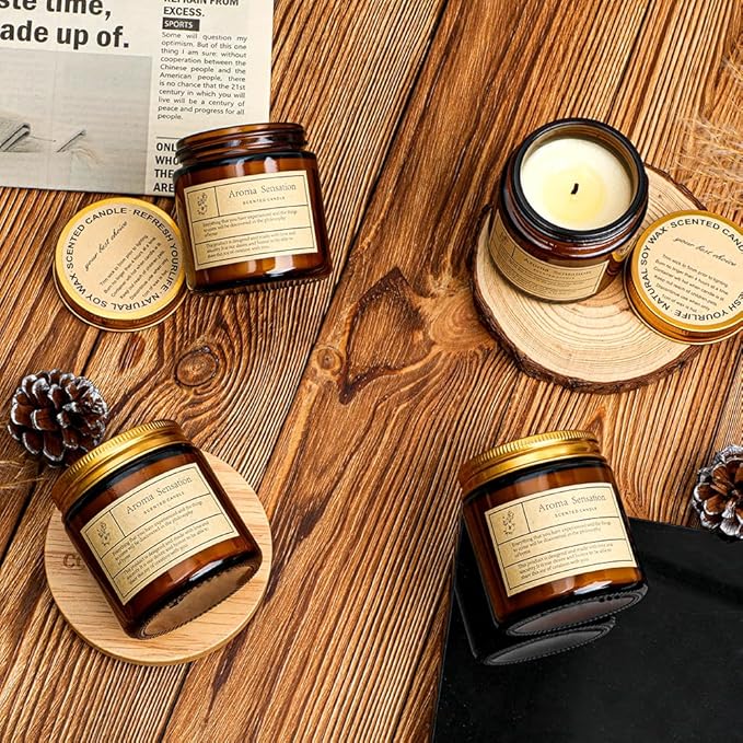 4 Pack Vanilla Candles for Home Scented,Amber Jar Aromatherapy Candle Gifts for Women,Scented Candles Set for Mother's Day Christmas Valentine Thanksgiving Brithday Gifts,Soy Wax Candle Set