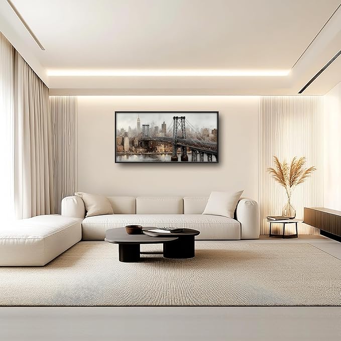 Glocmna Large New York City Skyline Wall Art for Living Room Manhattan Bridge Canvas Wall Decor Modern Architecture Oil Painting Pictures Print Framed Artwork Decorations Bedroom Home Office Dinning room 30"x60"