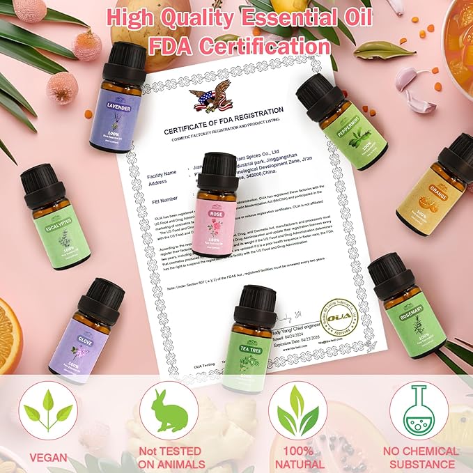 8 Pack 10 ML 2025 Pure Aromatherapy Essential Oil Set Pure Essential Oil Kit for Diffuser for Home,Candle Making Peppermint, Lavender,Eucalyptus,Tea Tree,Rose, Rosemary,Clove Orange