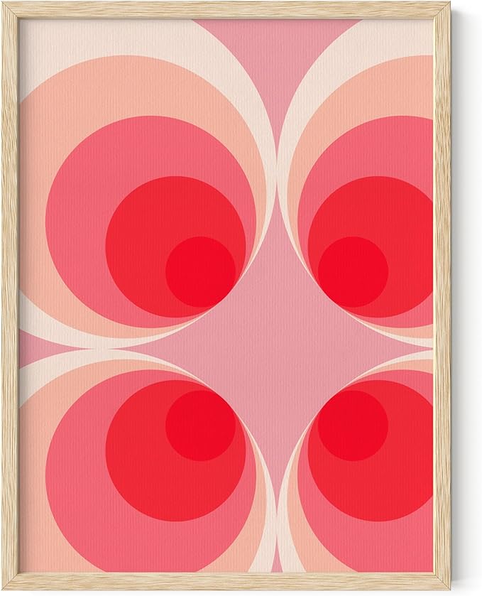 HAUS AND HUES Colorful Abstract Wall Art - Minimalist Retro Picture for Living Room Decor, Red and Pink Modern Wall Art Painting (Pink Mod, Beige Frame, 12x16)