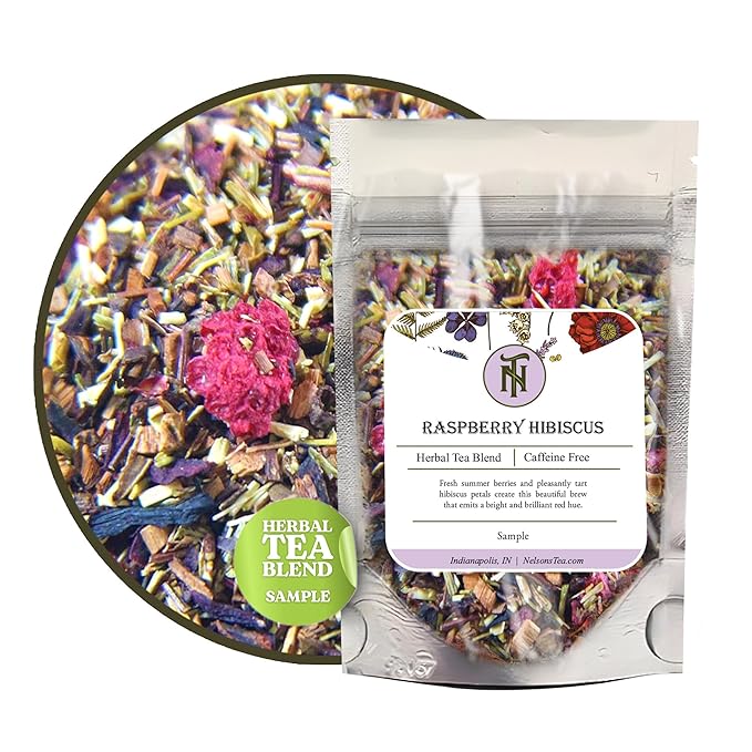 Nelson's Tea Raspberry Hibiscus Tea - Caffeine Free, Cut & Sifted Green Rooibos, Honeybush, Dried Raspberries, Acai, and Pomegranate Loose Leaf (Sample)