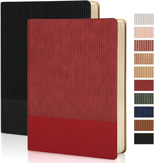 Lined Journal Notebook for Work College Ruled Note Book 5.79"x8.27" A5 PU Leather Daily Journaling 216 Pages for Women Men Writing Home School Supplies Business (A5 Lined 216pages, 2 Pack-BlackRed)