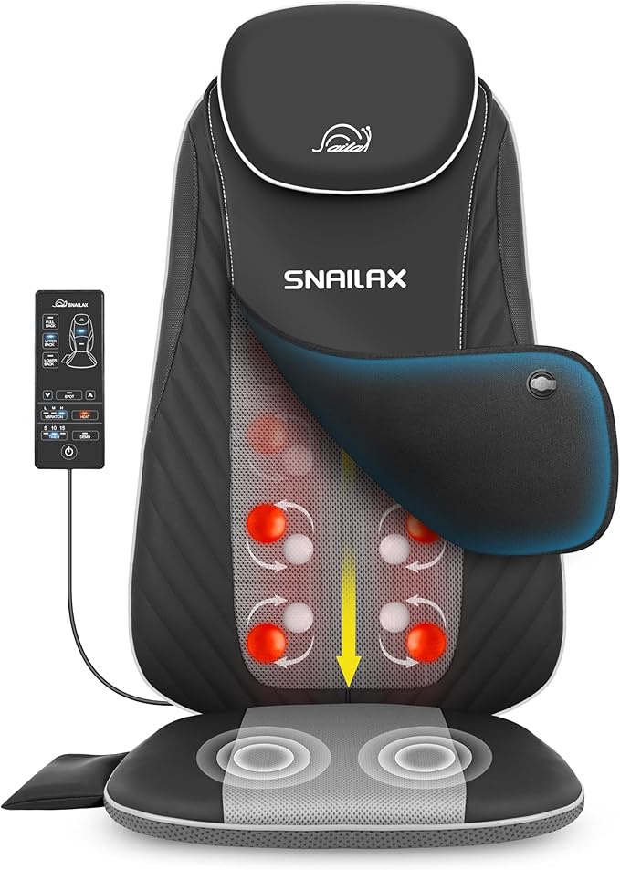 Snailax Back Massager with Soothing Heat, Upgraded Electric Deep Tissue Kneading Full Body Massage Chair for Back Pain, Seat Cushion, Home, Office Use, Gifts for Men, Women