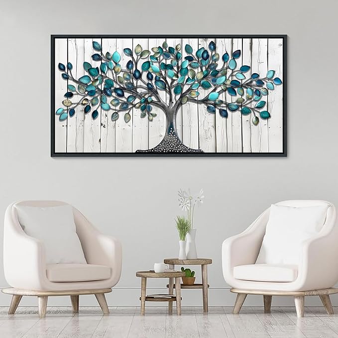 CHATYOUNG Large Canvas Wall Art - Abstract Framed Wall Art Neutral Green Leaves Tree Textured Pictures Artwork for Living Room Bedroom Dining Room Office Kitchen Home Decor 58"x29"