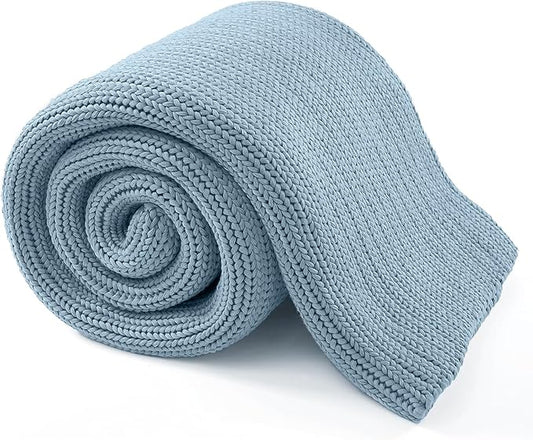 Guohaoi Knitted Weighted Blanket for Adults (Haze Blue 60"x80" 20lbs) No Beads Cooling Throw Blanket for Hot Sleepers, Home Decor Breathable Chunky Knit Heavy Blanket Use on Queen/King Size Bed