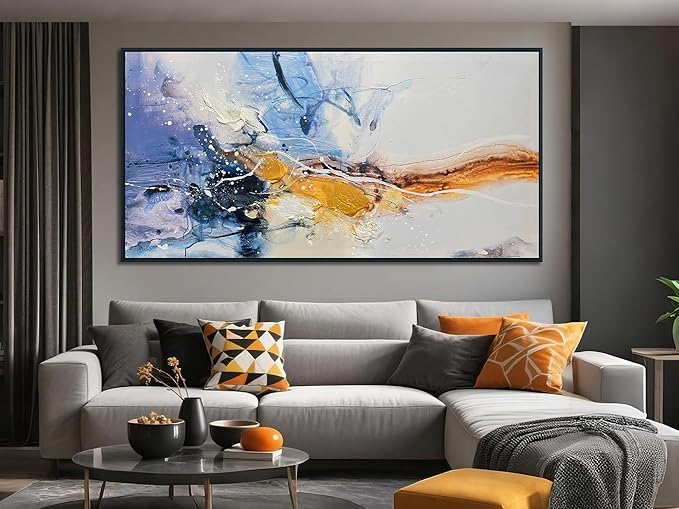Ardemy Abstract Wall Art Canvas for Living Room Modern Textured White Beige Purple Painting Picture Bedroom Artwork Home Office Kitchen Dining Room Wall Decor, Black Wood Framed Extra Large 58"x29"