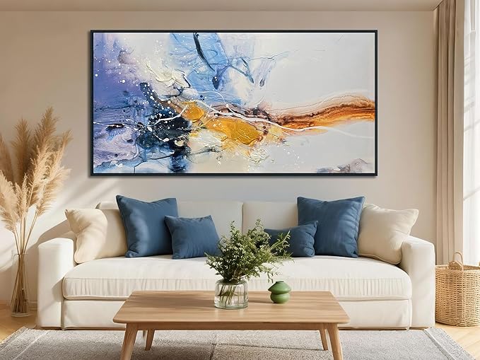 Ardemy Abstract Wall Art Canvas for Living Room Modern Textured White Beige Purple Painting Picture Bedroom Artwork Home Office Kitchen Dining Room Wall Decor, Black Wood Framed Large 48"x24"